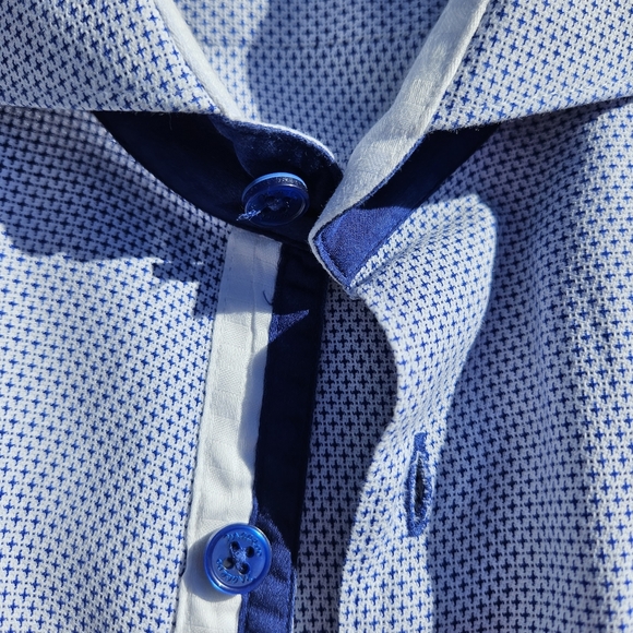 Maceoo XL Long Sleeve Dress Shirt Italian Button-Down Blue White Top 100% Cotton - Picture 11 of 16